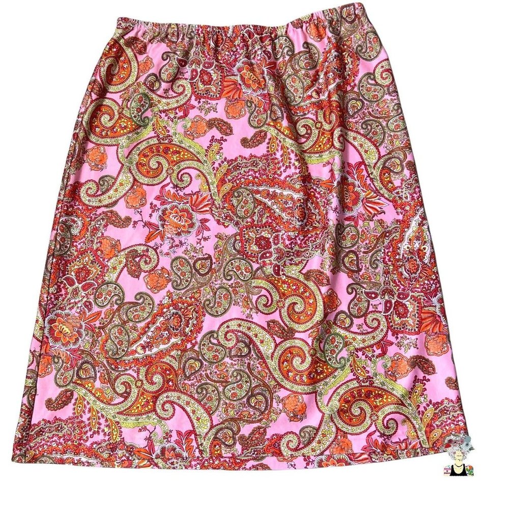 Anni Kuan Paisley Skirt Pink Golds Elastic Waist‎ Knee Length Size M